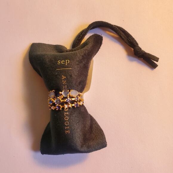 Anthropologie Stackable birthstone trio of Rings Blue September Size 6 NWT - Picture 2 of 10